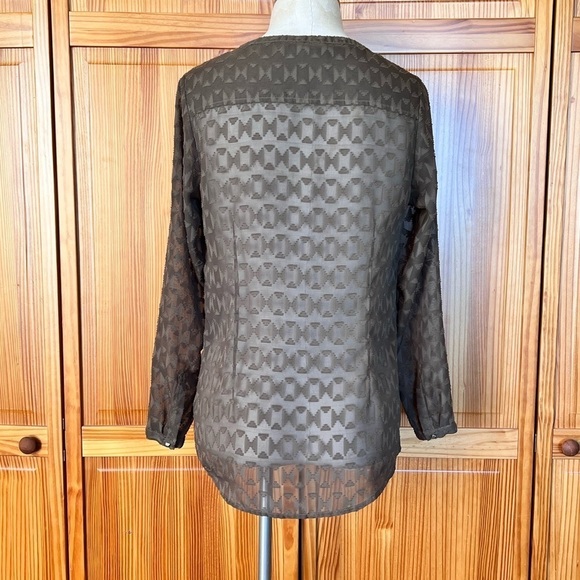 Ariat Small Long Sleeve Army Green Western Sheer Blouse Aztec Southwestern - Picture 3 of 7